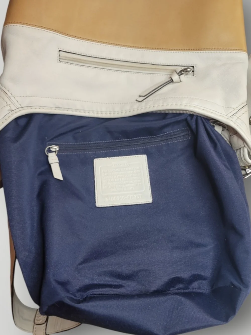 Coach Bleecker Rugby Stripe Leather Duffle Bucket Bag Good Condition